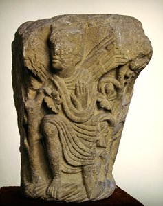 Double Capital Depicting an Angel with Left Hand Raised in Benediction