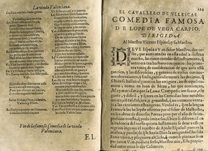 Spanish musician and classic poet Vicente Espinel; Felix Lope de Vega, “El cavallero de Yllescas”, comedy included in “Parte catorze de las comedias de Lope de Vega”, compilation published in Madrid by the widow of Fernan by Spanish School