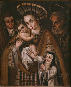 Ex voto, Holy Family with St. Anne and the nun of the Abbey, Ana de Ibaizabal by Spanish School