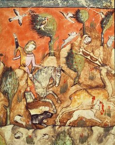 A hunter chasing a deer, from the Codex Benito Santa Mora