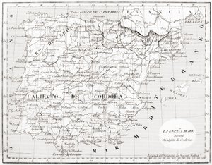 Map of Spain showing Caliphate of Cordoba by Spanish School