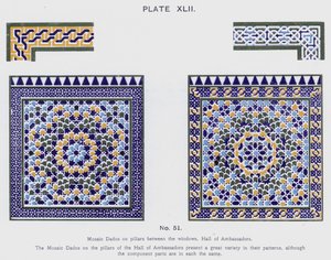 Mosaic Dados on pillars between the windows, Hall of Ambassadors by Spanish School