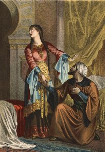 Omar, Muslim prince, making a declaration of love to Sancha Ona, Countess of Castile. in 