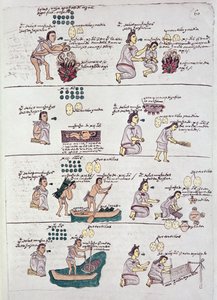 Page from the Codex Mendoza, showing discipline and chores assigned to children, Mexico, c.1541-42