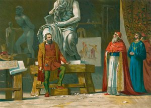 Pope Julius II visits the workshop of Michelangelo by Spanish School