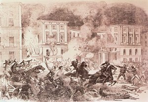 Populist Uprisings in Madrid, The Rioters Try to Set Fire to the Palace of Queen Maria Christina in 1854 by Spanish School
