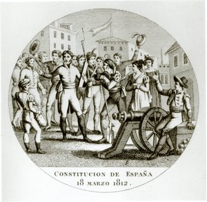 Proclamation of the Liberal Constitution of 18th March 1812, by the patriots, promulgated in Cadiz by the Cortes by Spanish School