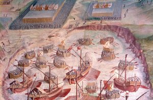 Regatta of Spanish galleons during an expedition to the Acores in 1582 under Philip II by Spanish School