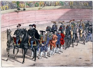 Release of the quadrille, corrida in Spain, lithography by Spanish School