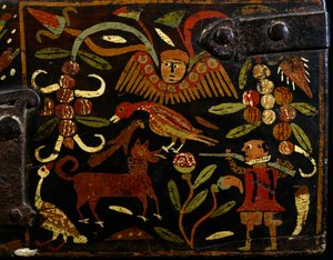 Scene depicting Spanish hunter and indian motifs (detail)