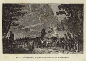 Set of the opera, Moses, illuminated by electric light by Spanish School
