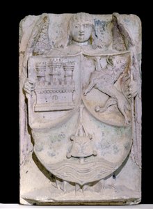 Spanish Patch of the 14th Century: Coat of Arms of Castile and Leon, the Stick of Pelerin Evokes Saint Jacques de Compostela, Preserved in the Cistercian Abbey of Fontenay, Burgundy by Spanish School