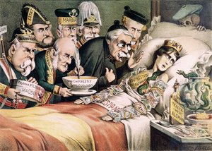 The Agony of a Martyr, caricature relating to a Spanish economic crisis