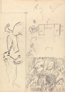 Cave of the Golden Calf: Studies of Tree Houses, Animals and Floor Plan by Spencer Frederick Gore