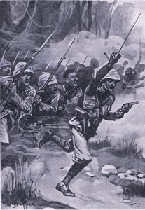 British charging the Ashantis at Amoaful, 31st January 1874