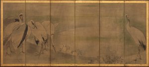 Cranes and chrysanthemums, Momoyama or Edo period by Sôtatsu
