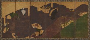 Ivy Vines, Bridges and Floating Fans, Momoyama or Edo Period by Sôtatsu