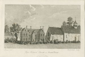 Pipe Ridware Church and Manor House: engraving by Stebbing Shaw