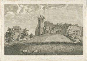 Sandon Church and Parsonage: Engraving by Stebbing Shaw
