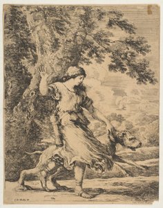 A Nymph Holding a Large Dog by its Collar by Stefano della Bella