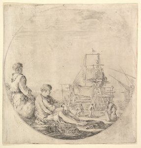A black sailor standing to left, in profile to the right, a white sailor seated by Stefano della Bella