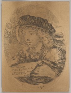 A Bust of a Young Man Wearing a Cap with Feathers, Turned Three-Quarters to the Left