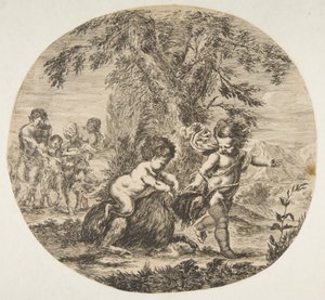 A Child and a Satyr Child Playing with a Goat by Stefano della Bella