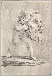 A Child Wearing a Large Mask and Inserting His Hand Through the Mouth by Stefano della Bella