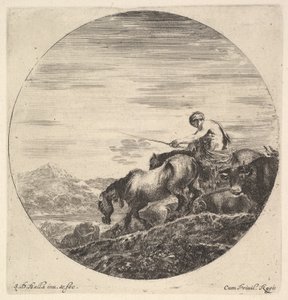 A Shepherd Driving a Group of Animals Downhill, ca. 1643-48 by Stefano della Bella