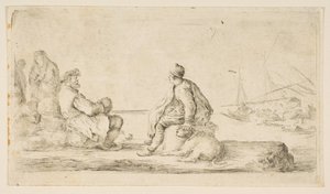 A young sailor and an old man sitting by the sea, 17th century by Stefano della Bella