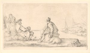 Old and Young Sailor Sitting by the Seashore by Stefano della Bella