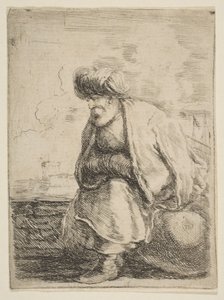 An Old Turk Seated on a Stone by Stefano della Bella
