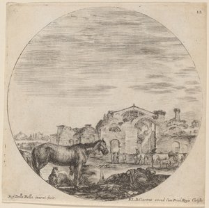 Baths of Diocletian and Shepherd Sleeping by Stefano della Bella