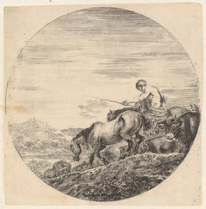 Farmer Driving His Animals to the Left Towards the River by Stefano della Bella
