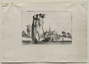 Caprices: Standing Beggar Woman Carrying a Child on her Back by Stefano della Bella