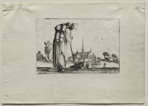 Caprices: Standing Beggar Woman Carrying a Child on her Back by Stefano della Bella