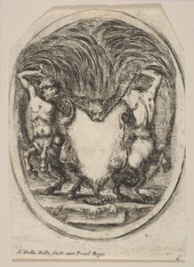 Cartouche Formed by a Tiger Skin Flanked by Two Centaurs by Stefano della Bella