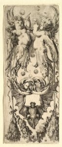 Cherubs Blowing Bubbles, Bat, and Garland by Stefano della Bella