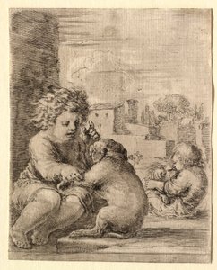 Child Teaching a Dog to Sit on His Hind Legs by Stefano della Bella