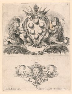 Coat of Arms of the Grand Duke of Tuscany: Ornament with a Lion Mask, No. 6 from "Raccolta di varii cappriccii et nove inventioni di cartelle et ornamenti" by Stefano della Bella
