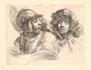 Frightened Soldier and Man with Fur Hat by Stefano della Bella