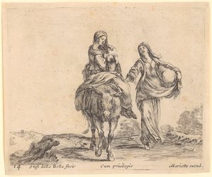 Woman with Child on a Donkey, Accompanied by a Second Woman by Stefano della Bella