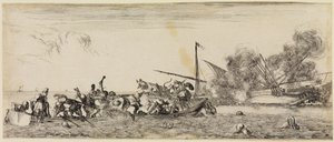 Peace and War: Sea Battle with Rowboat in the Foreground by Stefano della Bella