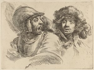 Frightened Soldier and Man with Fur Cap by Stefano della Bella