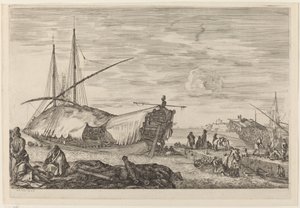 Galley with Deck Covered with Sails by Stefano della Bella