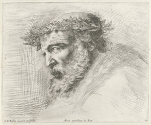 Head of an old man with beard and laurel wreath, in profile to the left by Stefano della Bella