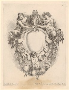 Cartouche with Three Satyrs and a Wine Jug by Stefano della Bella