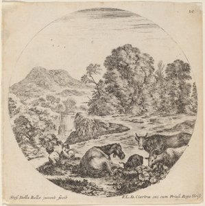Landscape with Animals and Two Seated Shepherds, 1646 by Stefano della Bella