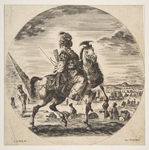 Moorish Horseman in Profile Facing Right, in the Background a Pyramid at Left by Stefano della Bella