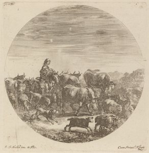 Peasant Seated on a Horse with Cows, Sheep, and Goats by Stefano della Bella